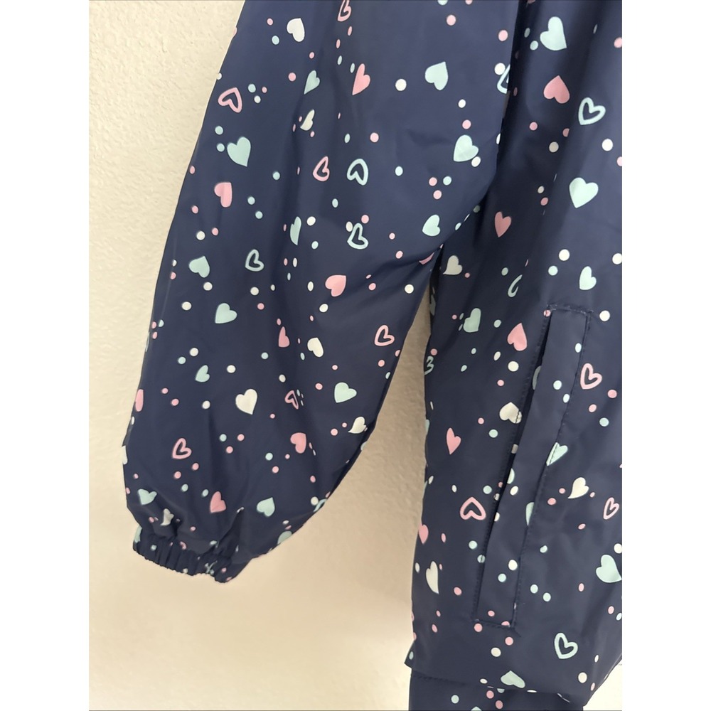 MGEOY Girls Lightweight Waterproof Hooded Rain Jacket Navy Hearts Sz 7-8 - Picture 3 of 7